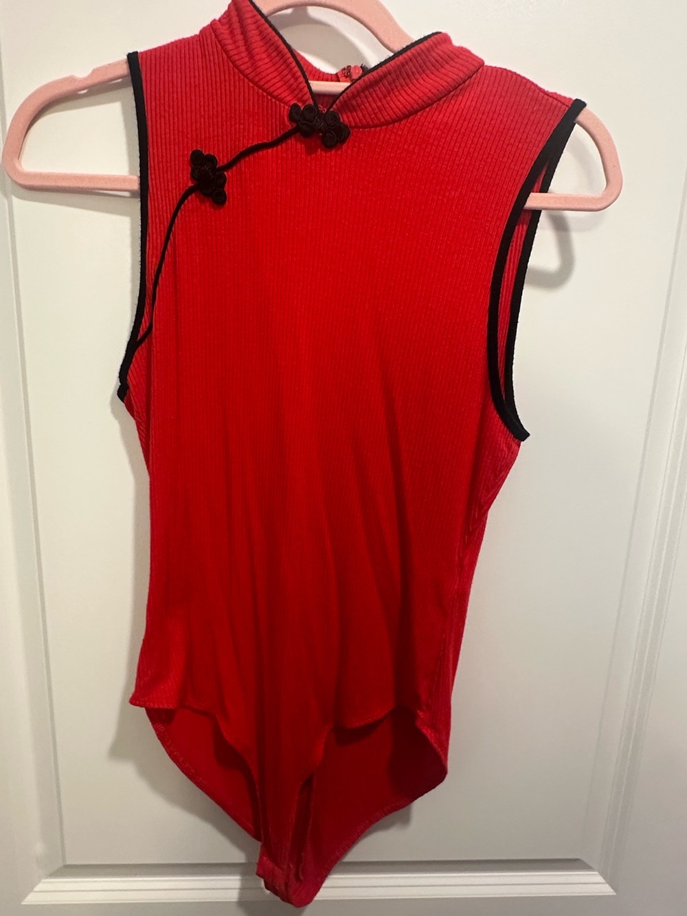 Forever 21 Contemporary Red Ribbed Mandarin Collar Bodysuit Size Large